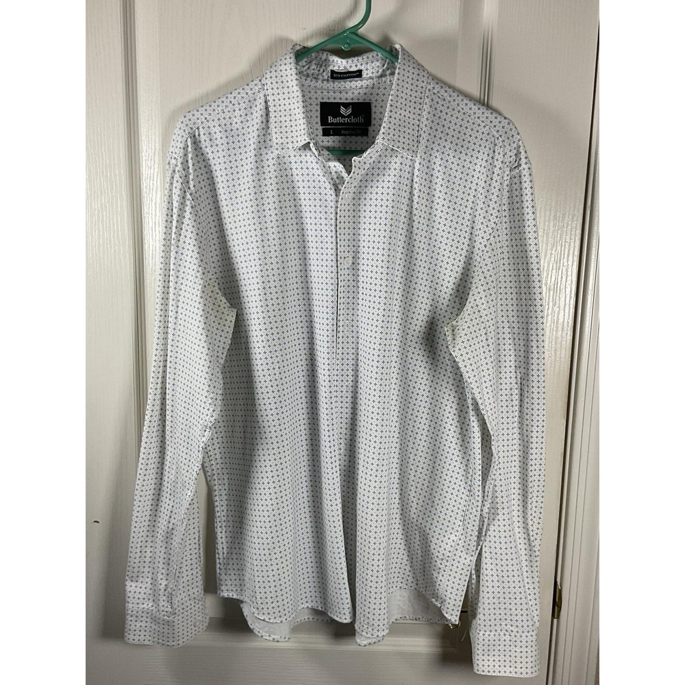 Buttercloth Men's T-Shirt‎ Large White Blue Icy Cotton Regular Fit